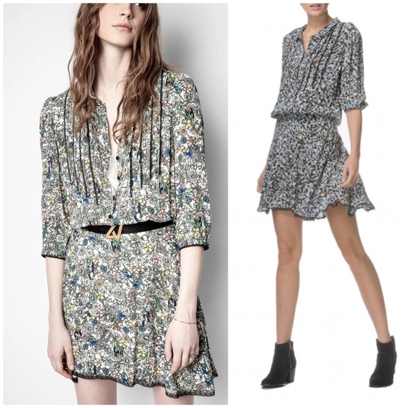 Zadig & Voltaire Raspail Crinkle Micro Floral Mini Dress Size M EUC - Picture 1 of 14